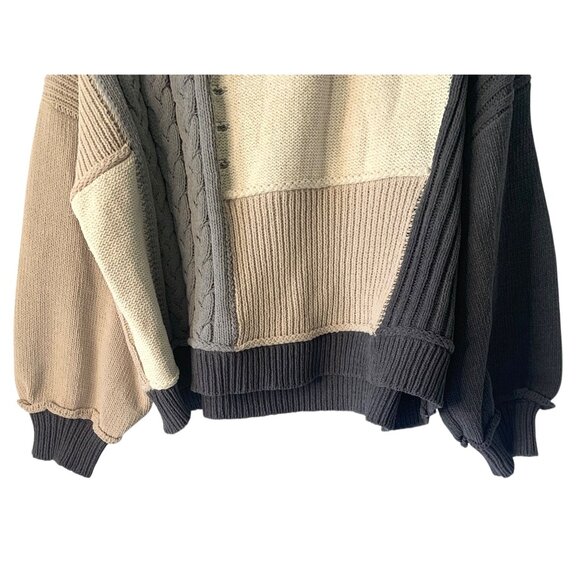 BY THE RIVER Gray + Beige Colorblock Tie-Back Neck Latern Sleeve Sweater NWOT S - Picture 6 of 10